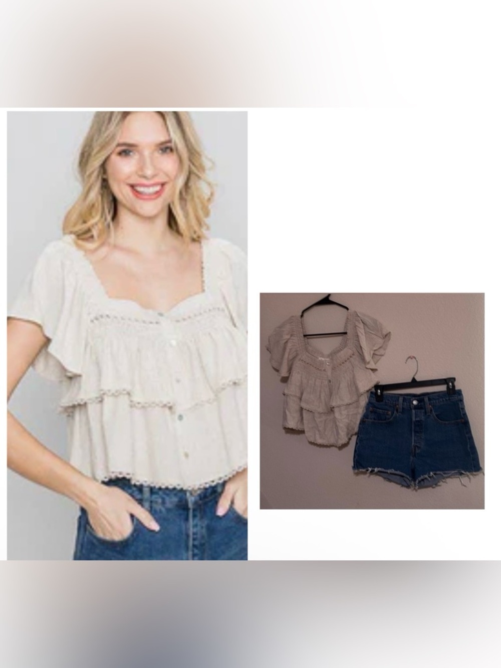 Set Of Levi's blue denim Shorts And Allie Rose Top.